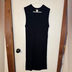 J. Crew Black V-Neck Midi Dress